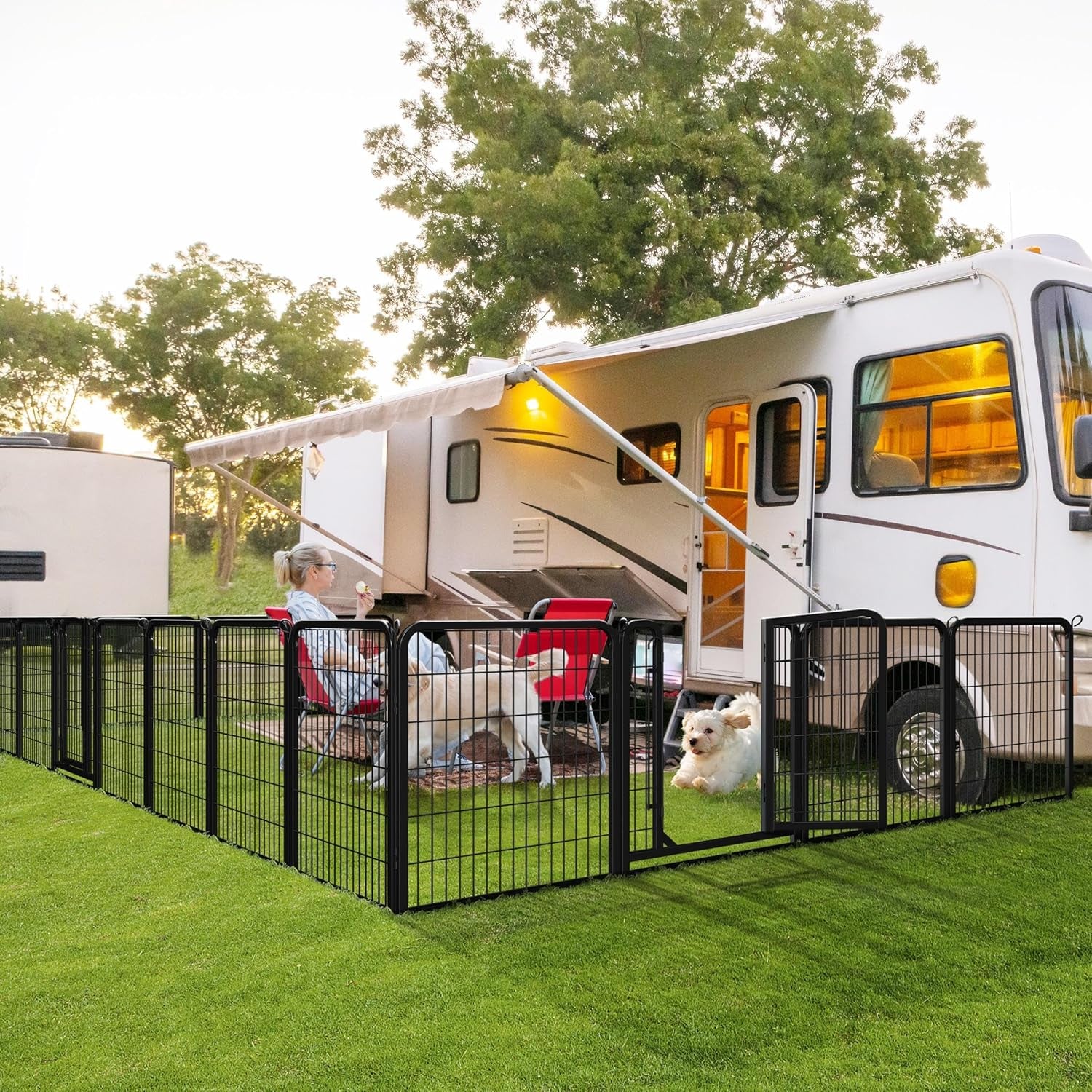 Dog Playpen Outdoor, 32 Inch 16 Panels Dog Pen Indoor Heavy Duty Puppy Exercise Pen Metal Pet Fence for RV Camping/Yard/Garden