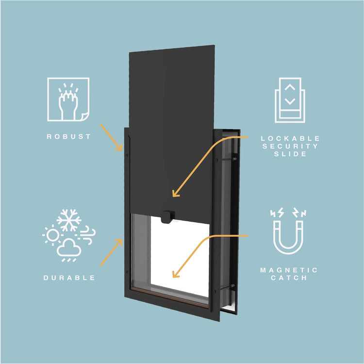 Black Aluminum Large Pet Door for Pets up to 100 Lbs