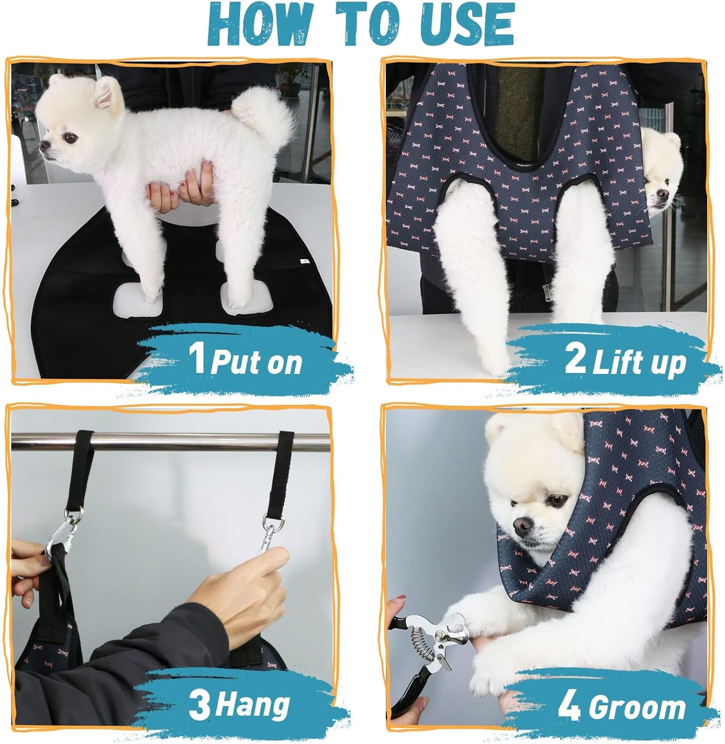 Pet Grooming Hammock Harness for Cats&Dogs,Relaxation Hammock Restraint Dog&Small Animal Leashes Sling for Grooming and Nail Trimming Clipping Grooming L(Legs Spacing:10.6&