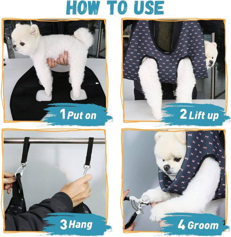 Pet Grooming Hammock Harness for Cats&Dogs,Relaxation Hammock Restraint Dog&Small Animal Leashes Sling for Grooming and Nail Trimming Clipping Grooming L(Legs Spacing:10.6&