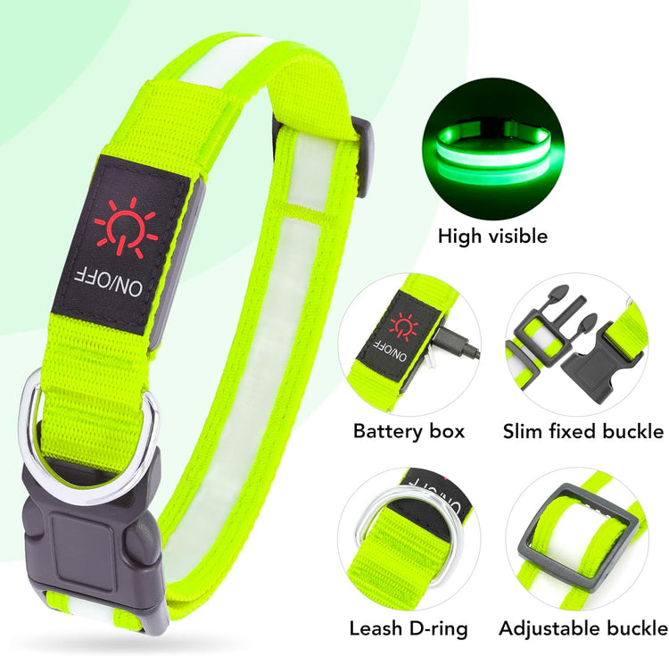 LED Dog Collar, Light up Dog Collar Adjustable USB Rechargeable Super Bright Safety Light Glowing Collars for Dogs(Small,Red)