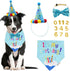 Dog Birthday Bandana Scarf and Blue Boy Pet Birthday Party Hat with Cute Bow Tie for Medium Large Dog Pet (Large)