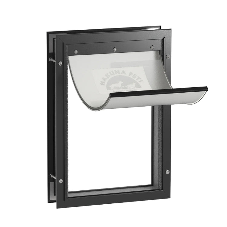 Black Aluminum Large Pet Door for Pets up to 100 Lbs