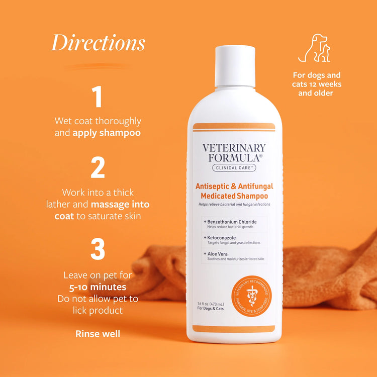 Clinical Care Antiseptic and Antifungal Medicated Shampoo for Dogs & Cats, 16Oz