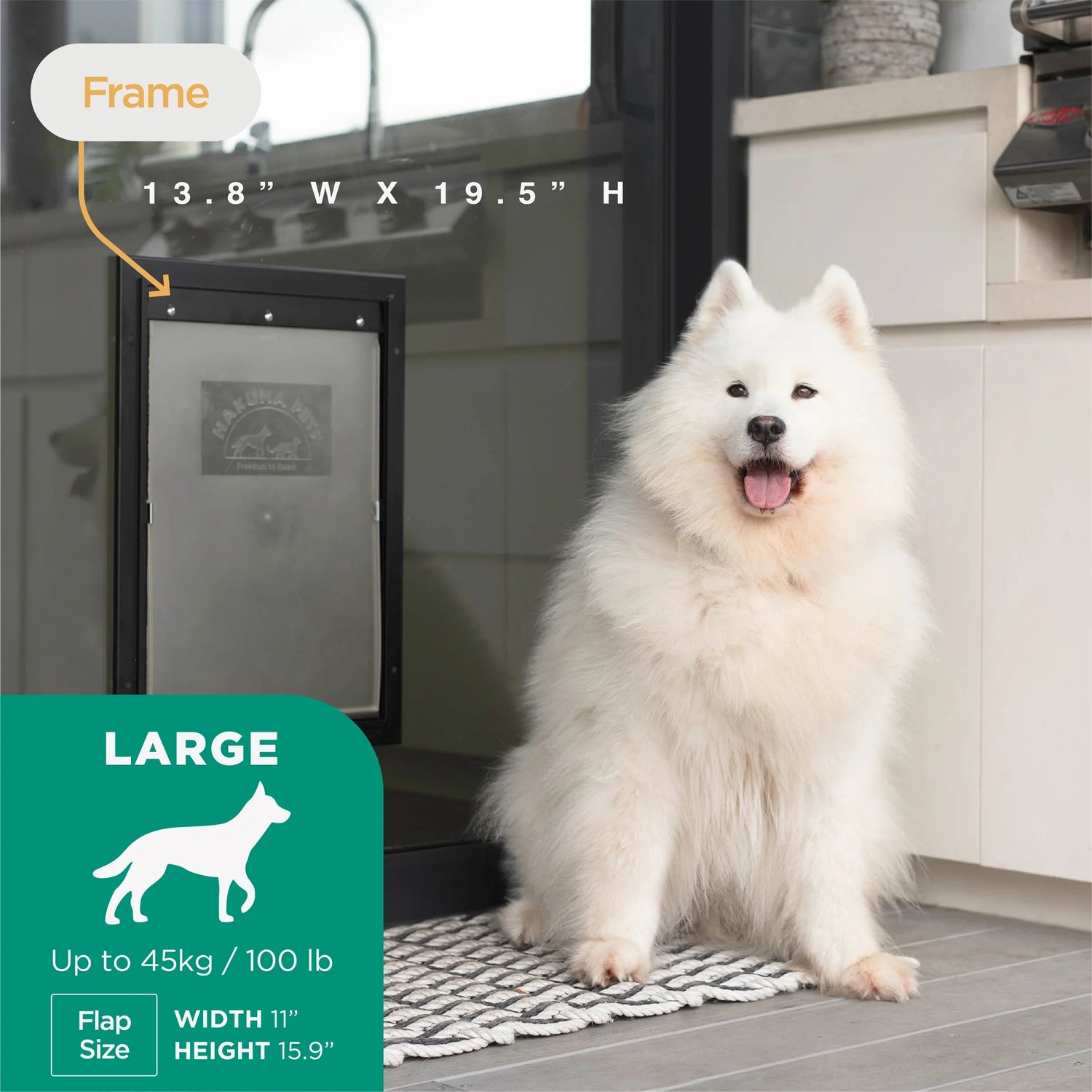 Black Aluminum Large Pet Door for Pets up to 100 Lbs